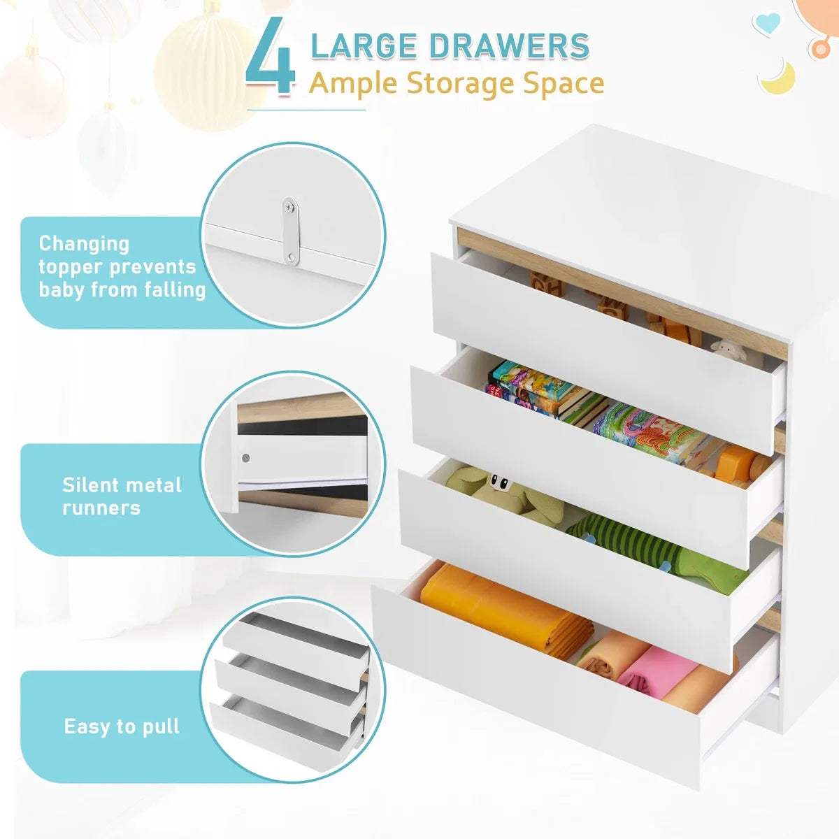 Baby Commode Ladekast - Multifunctionele Verzorgings- en Organisatieoplossing voor de Babykamer en Slaapkamer - Wit