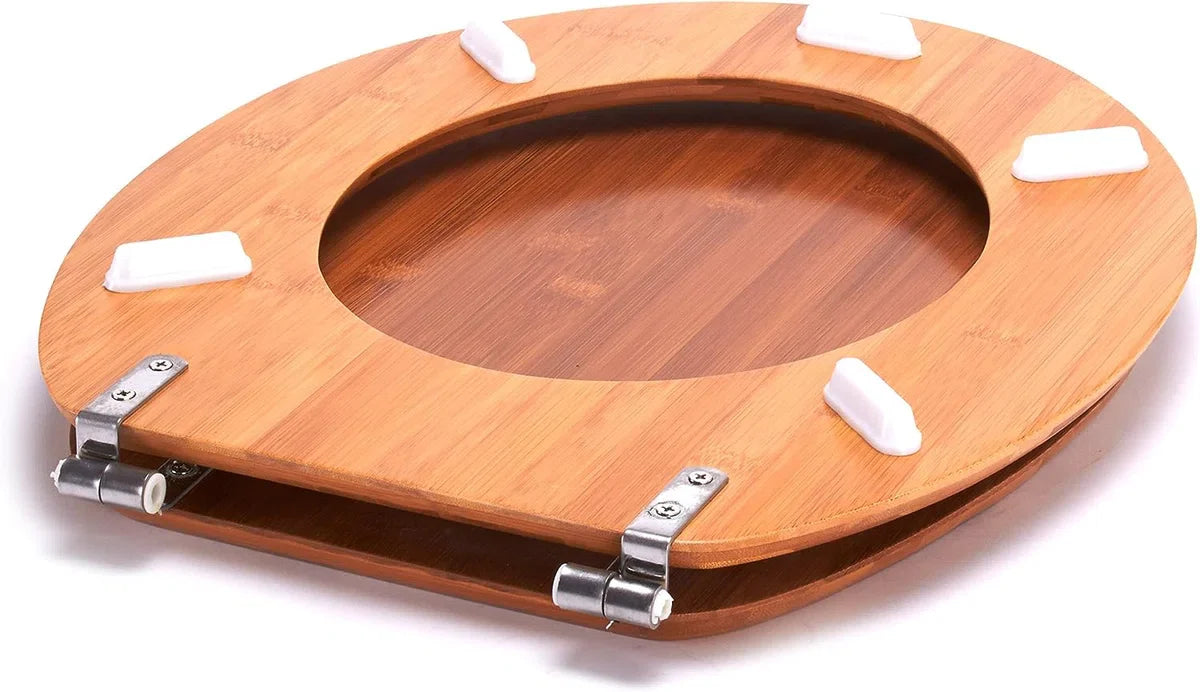 WC-bril wc-deksel bamboe "Bamboo" scharnieren van roestvrij staal - hoogwaardige en stabiele kwaliteit