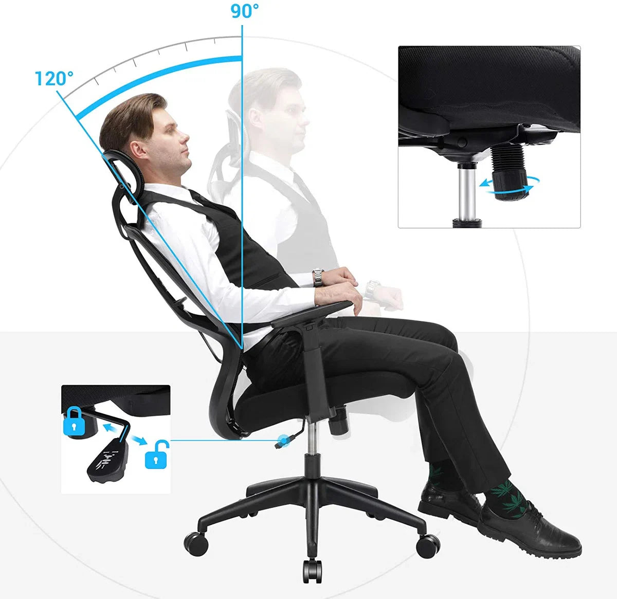 Ergonomische Bureaustoel - Comfortabele en Verstelbare Bureaustoel - Zwart
