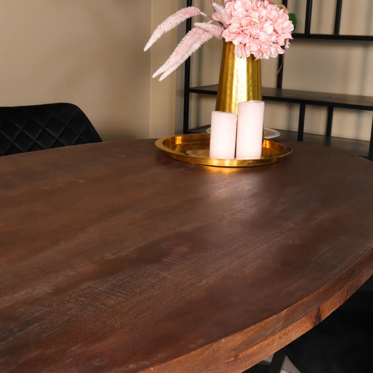 Eettafel ovaal mangohout 180cm James bruin - ovale industriële tafel duurzaam mango eetkamertafel