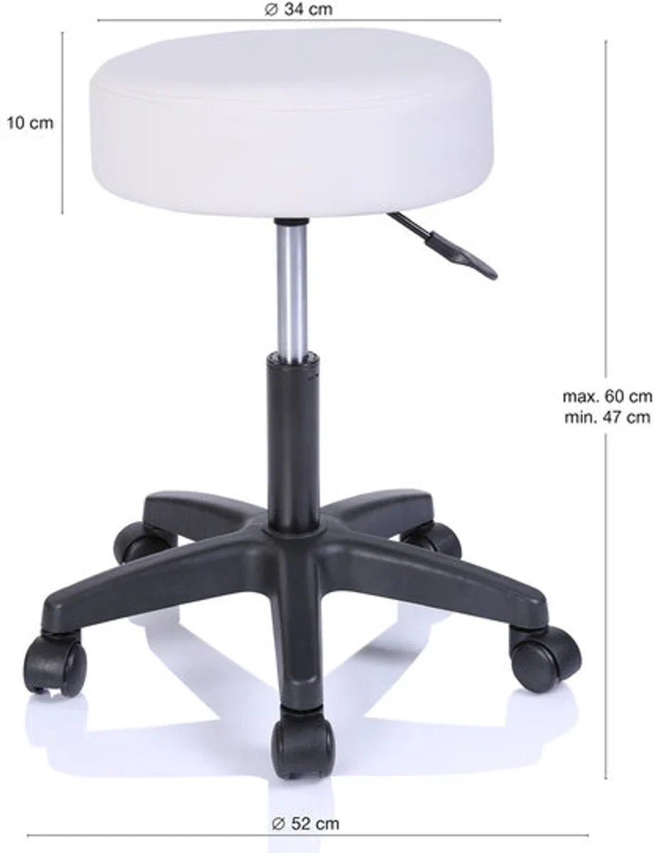 Werkkruk Wit, rolkruk, werkstoel, krukje