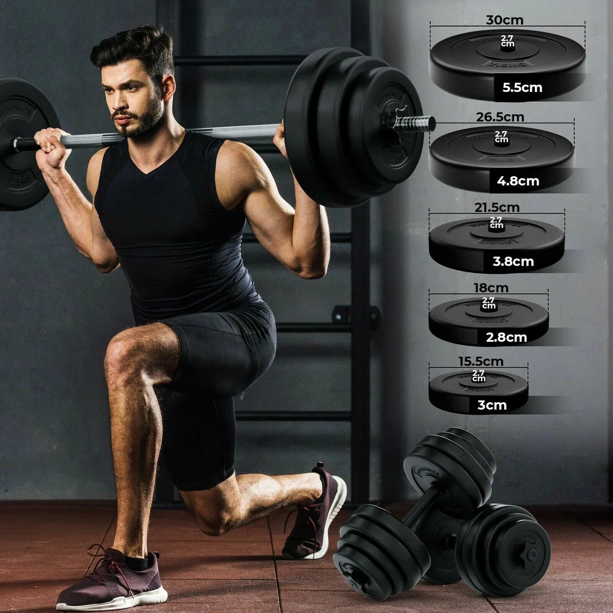 Barbell with dumbbell set 35 kg and 2x 15 kg total 65 kg