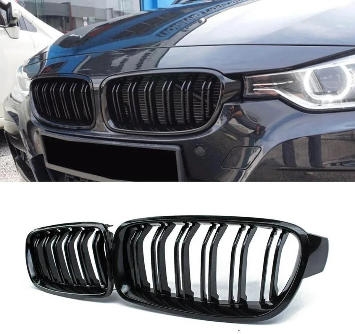 Sportgrille Nieren Geschikt voor: BMW F30 F31 F35 3 Serie Glanzend Zwart M3 Look Exclusieve look LCI Styling