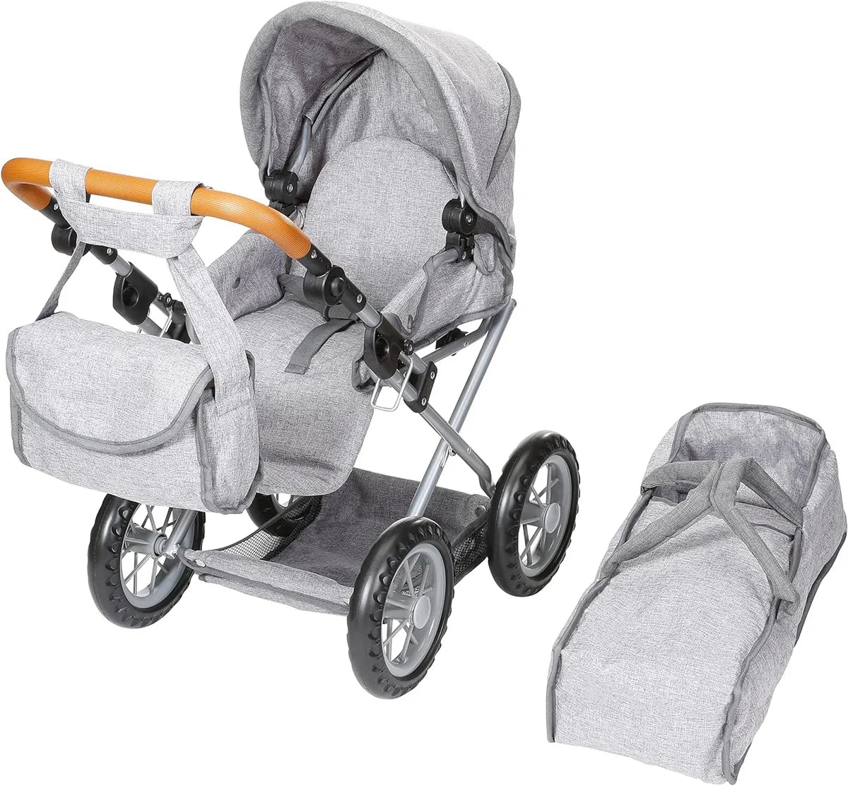 Poppenwagen Ruby-bruin, steen, 63132, grijs, 51 x 37 x 64 cm