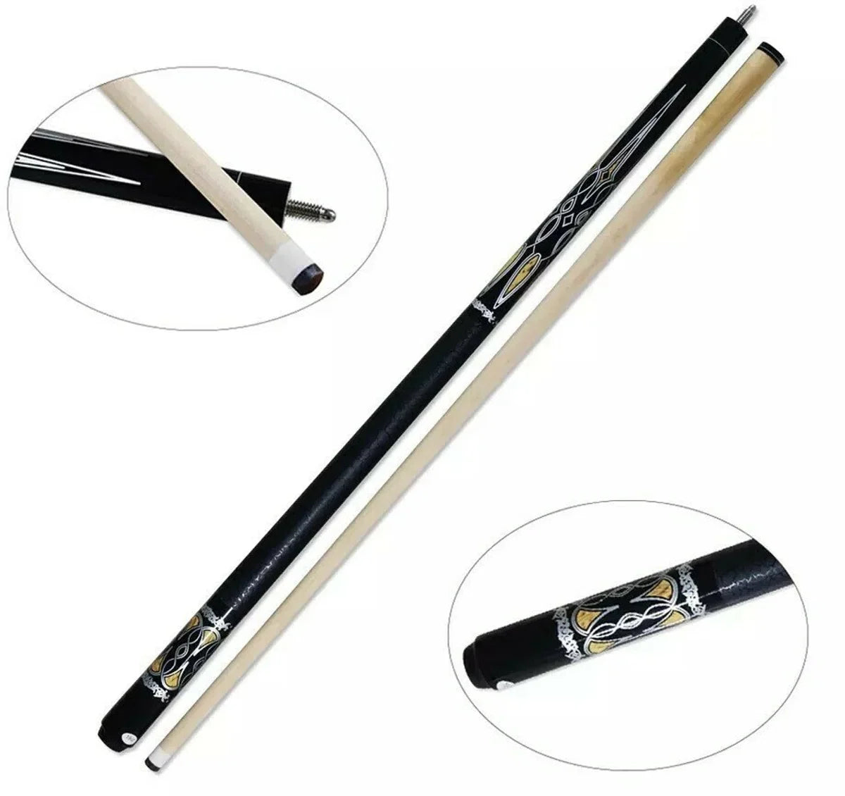 Pegasi Classic Pool Cue - Billiard Cue - Cue Stick - 146cm - Two-Piece - Black Hawk