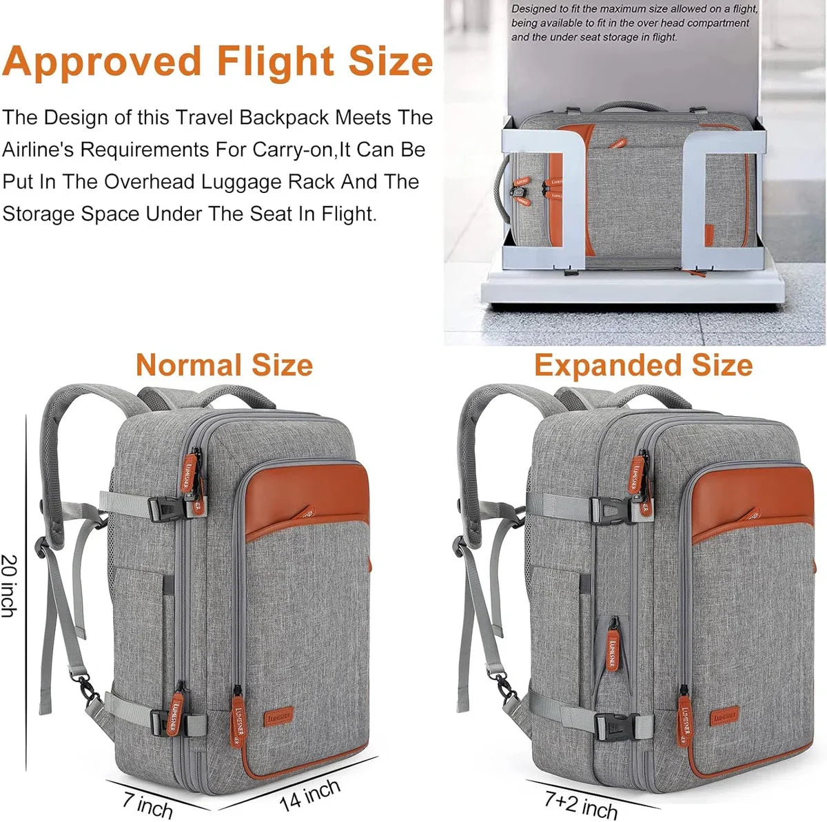 Carry-on Rugzak, Extra Grote 40L Vlucht Goedgekeurde Reisrugzak voor Mannen Vrouwen Uitbreidbare Grote Koffer Rugzak met 4 Verpakkingskubussen, Waterbestendige Bagage, Grijs (rugzak met 3)