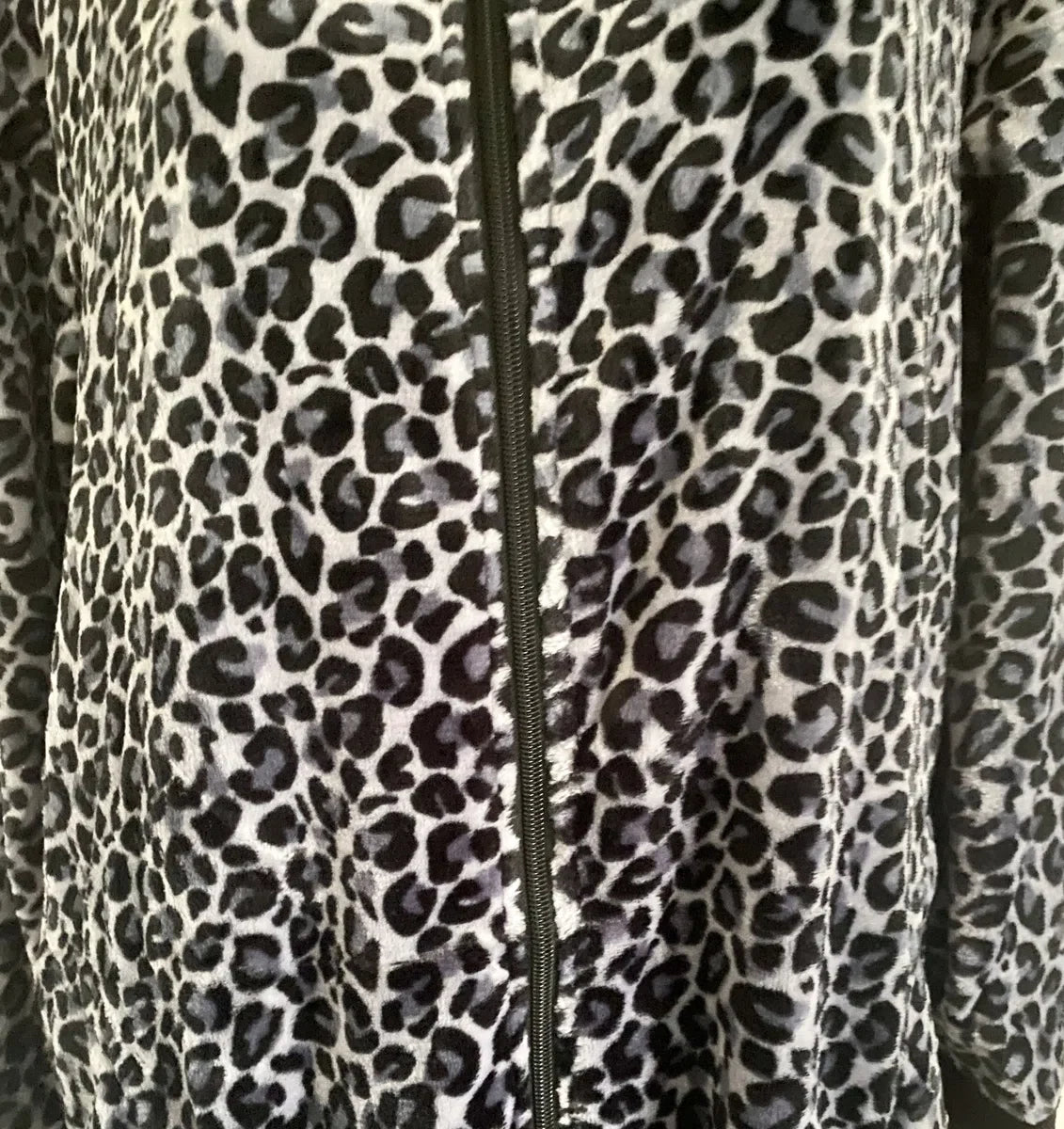Dames badjas fleece extra lang rits met zakken en capuchon S/M zwart-grijs