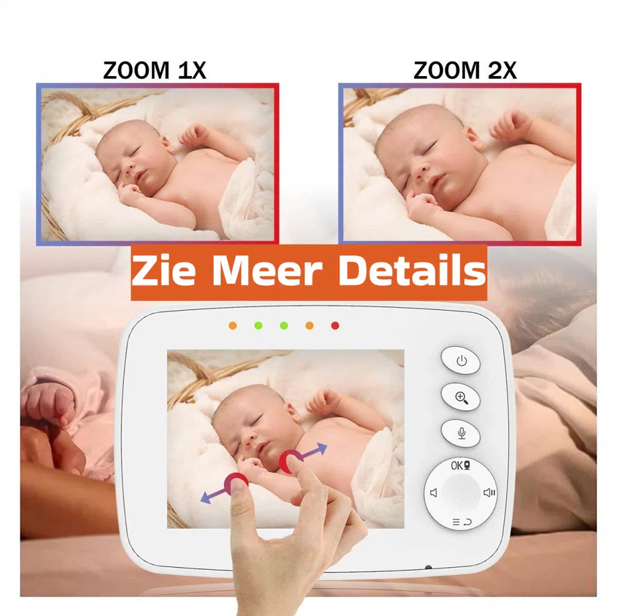 Wireless - Smart Electronic Baby Monitor - 3.2 inch HD - Wireless Motion Sensor Home Security Camera - 360° Manual Rotation - ECO Mode - Connect 4 Cameras - Suitable for Nursery, Living Room & Office