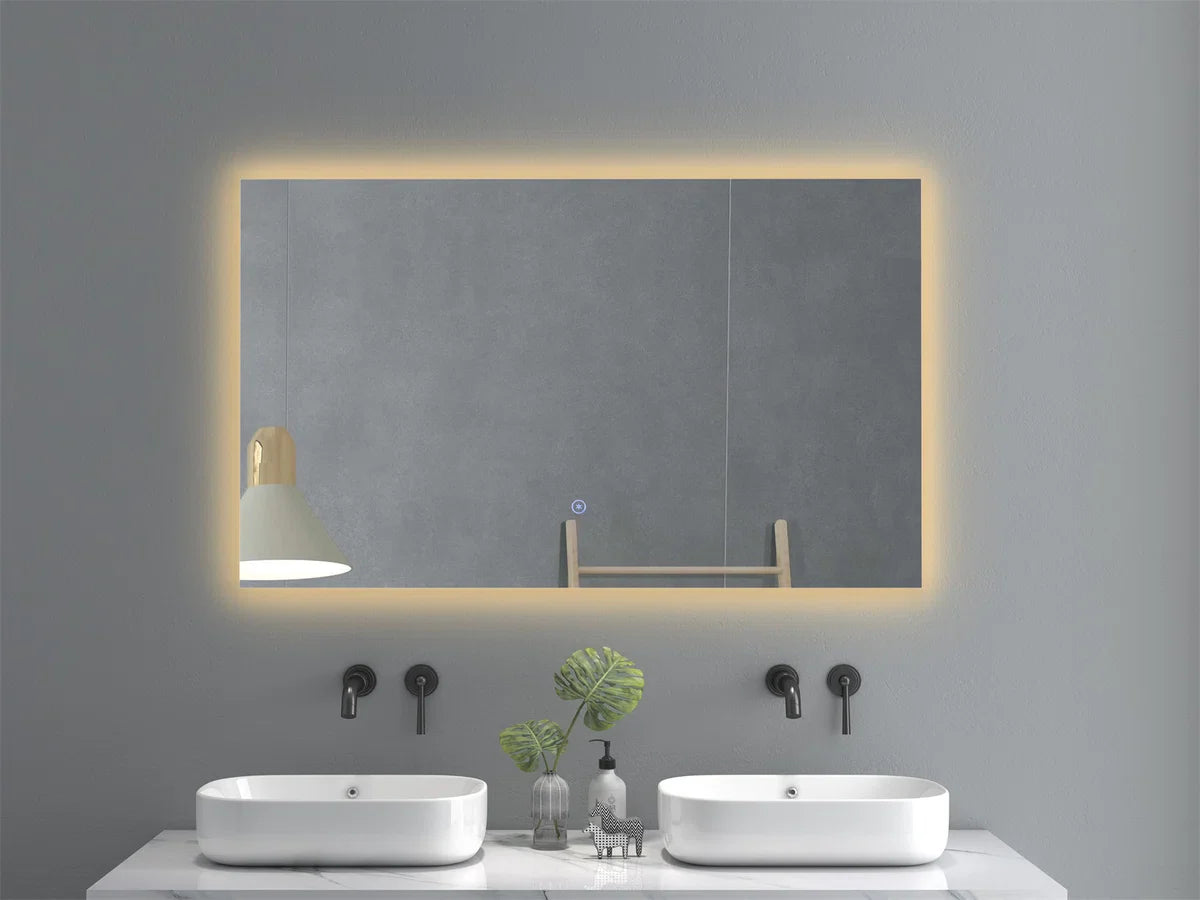 Badkamerspiegel met LED verlichting en verwarming - 3 LED standen - Condensvrij - Dimbaar - Rechthoek 100x60 cm spiegel - Spiegel douche - Anti Condens - Inclusief ronde afvoerstop