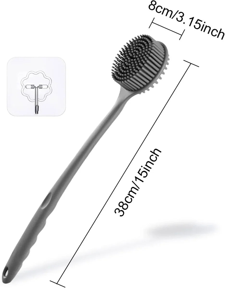 Siliconen lichaamsborstel, dubbelzijdige rugwasser voor onder de douche, doucheborstel, lange steel voor mannen en vrouwen, badborstel, doucheborstel voor diepe reiniging, badwasser exfoliërende massage