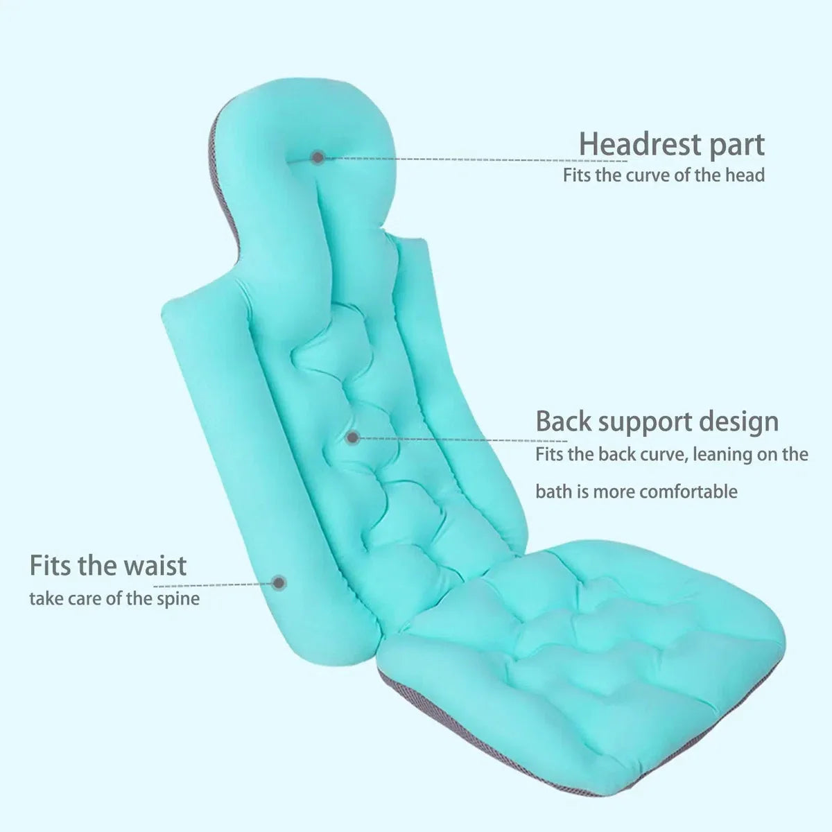 Luxury Bath Pillows - Blue - Anti-Slip Spa Head Rest Cushion Back Support - Bathing - Waterproof Baby Pillow - Organic Material