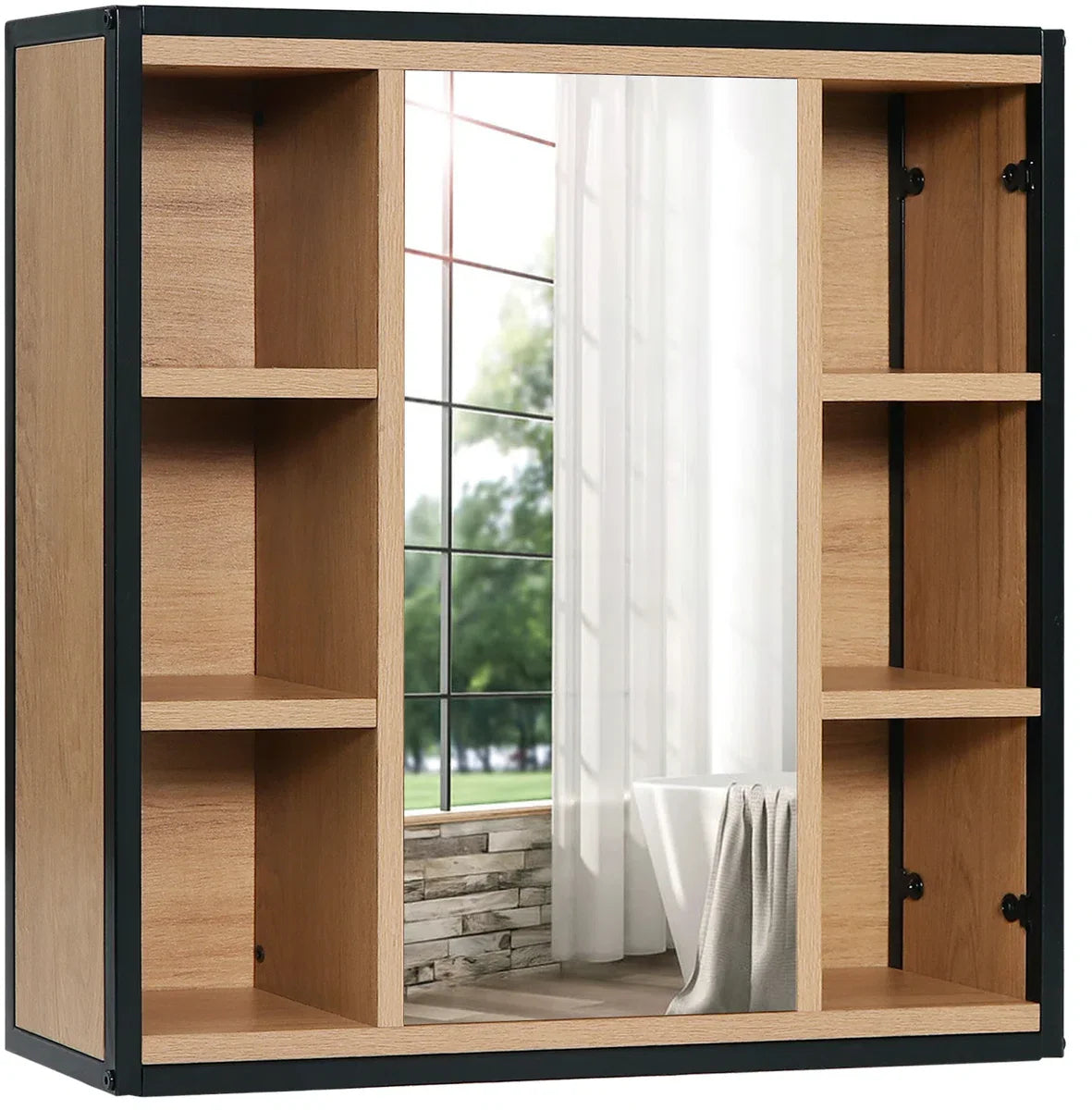 Mirror cabinet - Top cabinet - Bathroom cabinet - Wall-mounted bathroom cabinet - Brown - Black