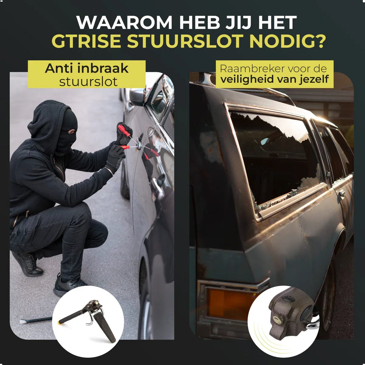 Gtrise Stuurslot Voor Auto - Stoplock - Auto - Camper - Pro - Met Ebook & Opbergtas