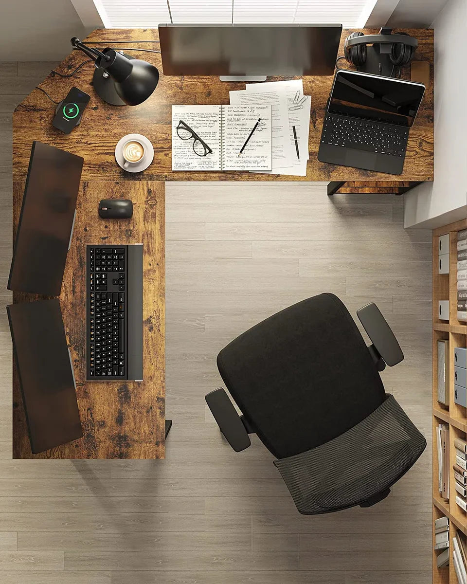 Rocket - MIRA Home - Bureau - Laptoptafel - L-vormig - Hout/Metaal - Bruin/Zwart - 138x138x75