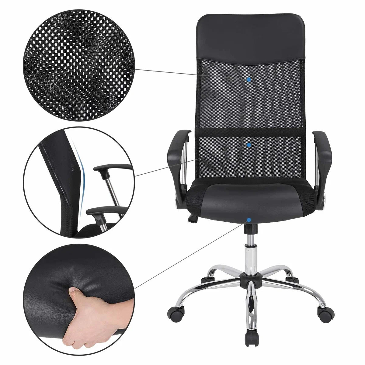 Casaria Comfortabele Bureaustoel Met Gasdrukveer - mesh zwart
