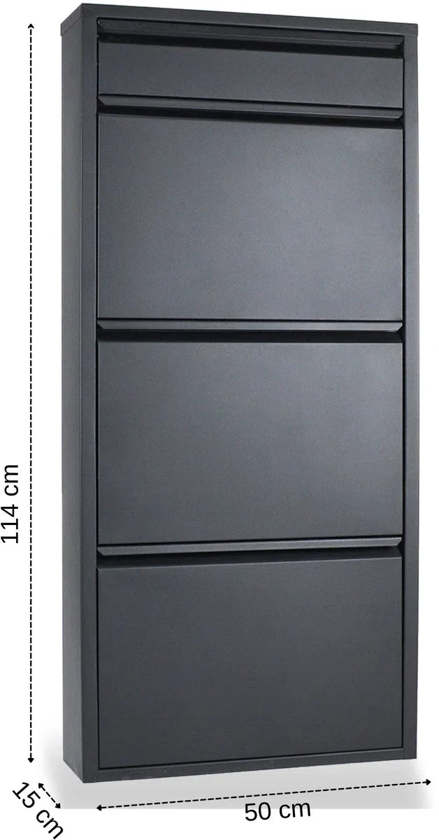 VEEHAUSÂ® - Graham - Praktisch schoenenrek - schoenenrek zwart - schoenenrek met 3 niveaus - extra niveau - schoenenkast zwart - schoenenrek metaal industrieel - metaal - 50 x 114 x 15cm -zwart