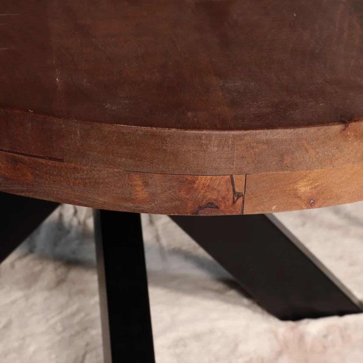 Eettafel ovaal mangohout 180cm James bruin - ovale industriële tafel duurzaam mango eetkamertafel