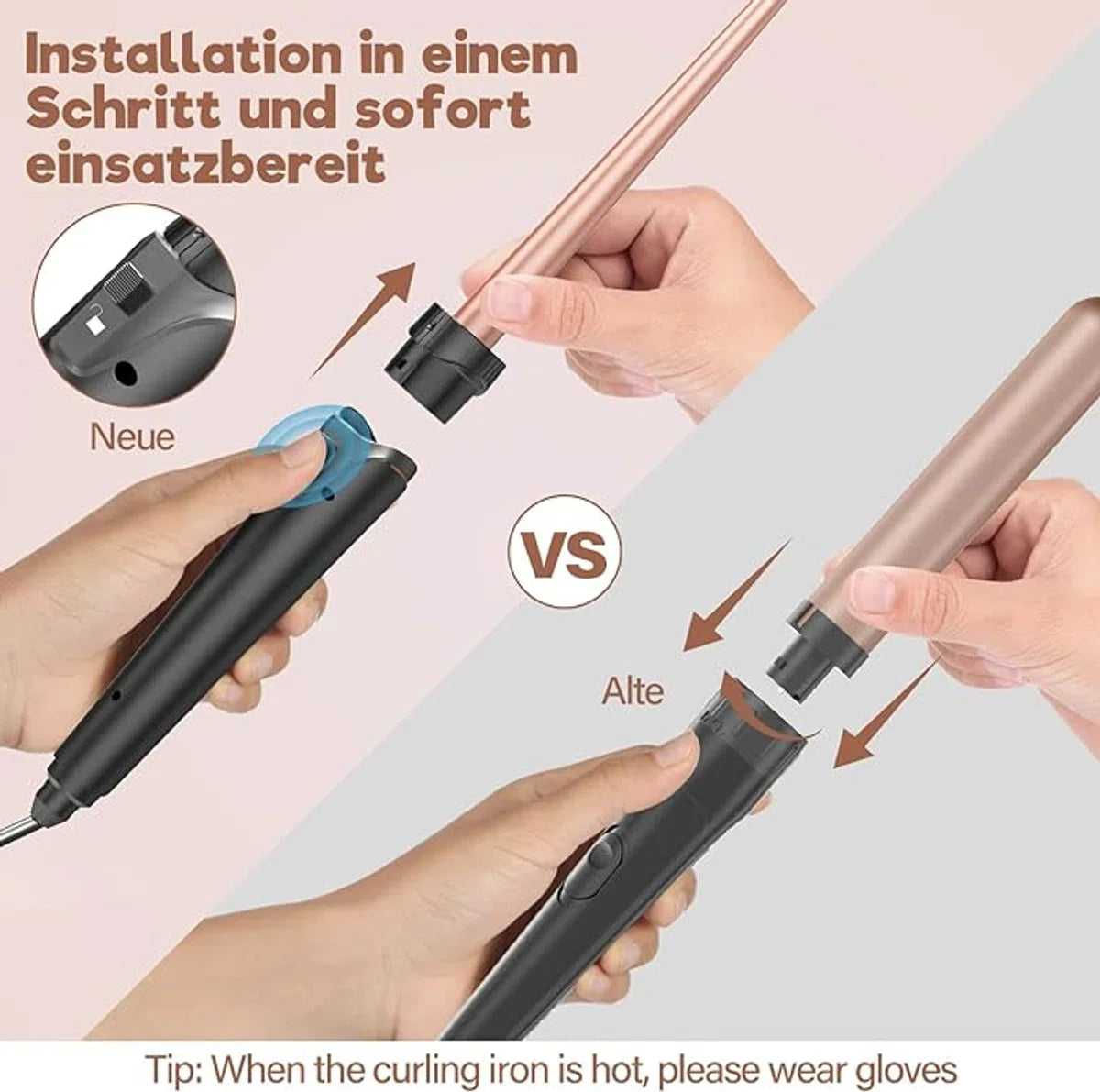 5-in-1 Krultang Set met Verschillende Opzetstukken - Voor Grote en Kleine Krullen, Keramische Krultang, Inclusief Handschoen en Clips - Roségoud