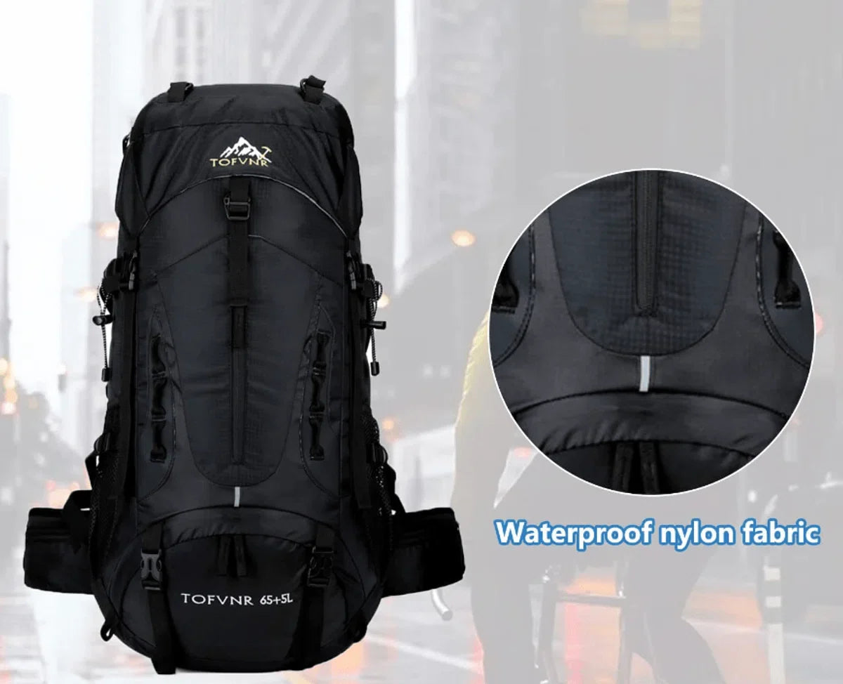 E-Shop4u® - 70L - Backpacks - Rugzak - Wandelrugzak - Kampeerrugzak - Wandelen - Trekking - Rugzak - Zwart - Lichtgewicht - Nylon - Waterbestendig - Duurzaam - Grote - Backpack Organizer