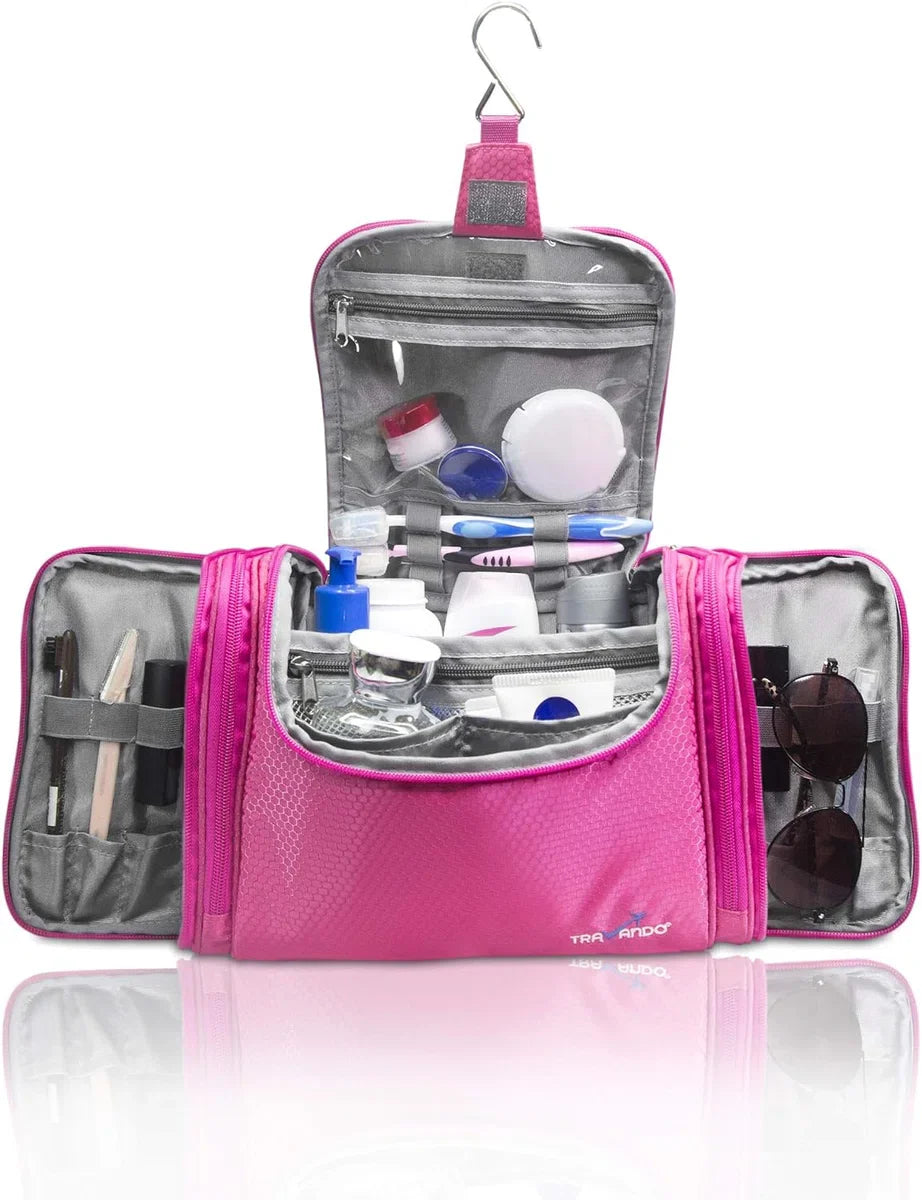 XXL toilettas voor dames, groot om op te hangen, maxi 8,8 liter volume, cosmetica tas met vele vakken, wasbenodigheden tas, beautycase, toilettas groot, reistoilettas, roze