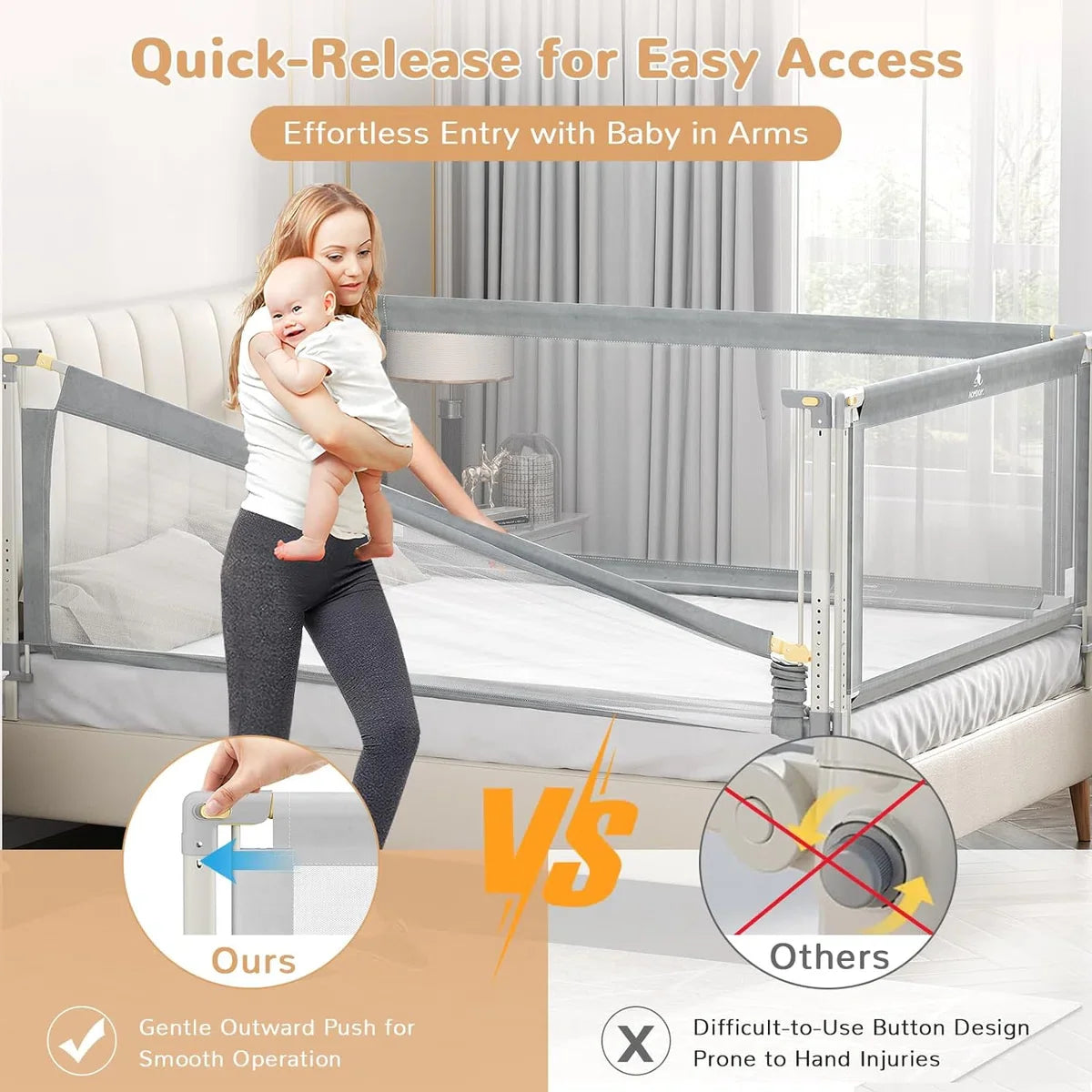 Bed Rail Fall Protection, 140 cm Bed Guard for Children, Bed Fall Protection [one side], Bedroom Accessories for Boys and Girls (for children aged 0 - 10 years)