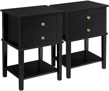 Set van 2 nachtkastjes, nachtkastjes, met 2 laden en plank, bijzettafel, moderne nachtkastje voor slaapkamer/woonkamer, zwart