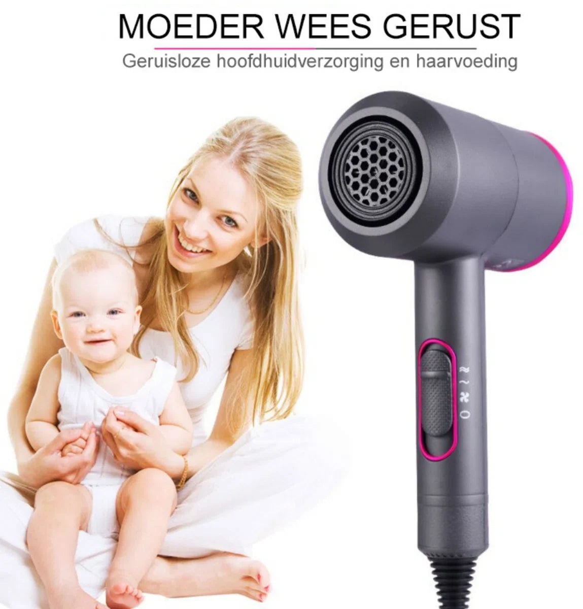 Bolture Föhn met Diffuser voor Krullen - Hair Dryer - Haarfohn - Reisfohn - Kappersfohn - Haardroger - Ionisch - 3 Standen - 2000W