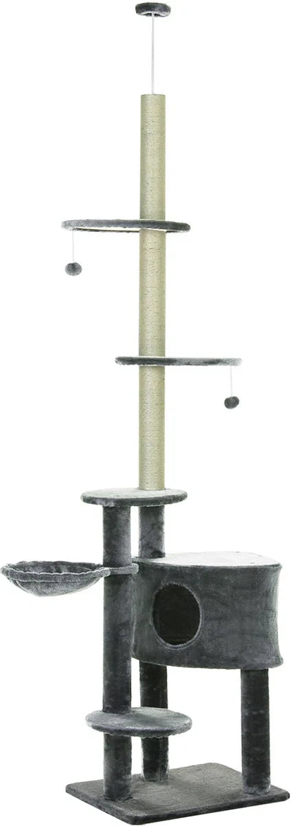 In hoogte verstelbare krabpaal - Kattenkrabpaal - Krabpaal voor katten - Kattenspeeltjes - Katten - Grijs - L55 x B45 x H240-260 cm