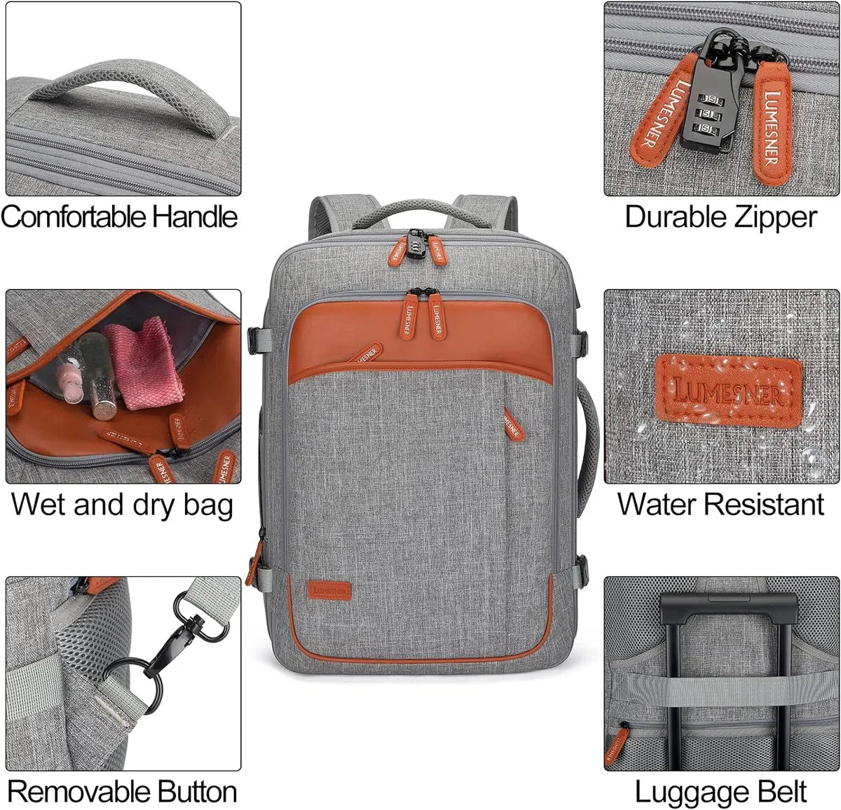 Carry-on Rugzak, Extra Grote 40L Vlucht Goedgekeurde Reisrugzak voor Mannen Vrouwen Uitbreidbare Grote Koffer Rugzak met 4 Verpakkingskubussen, Waterbestendige Bagage, Grijs (rugzak met 3)