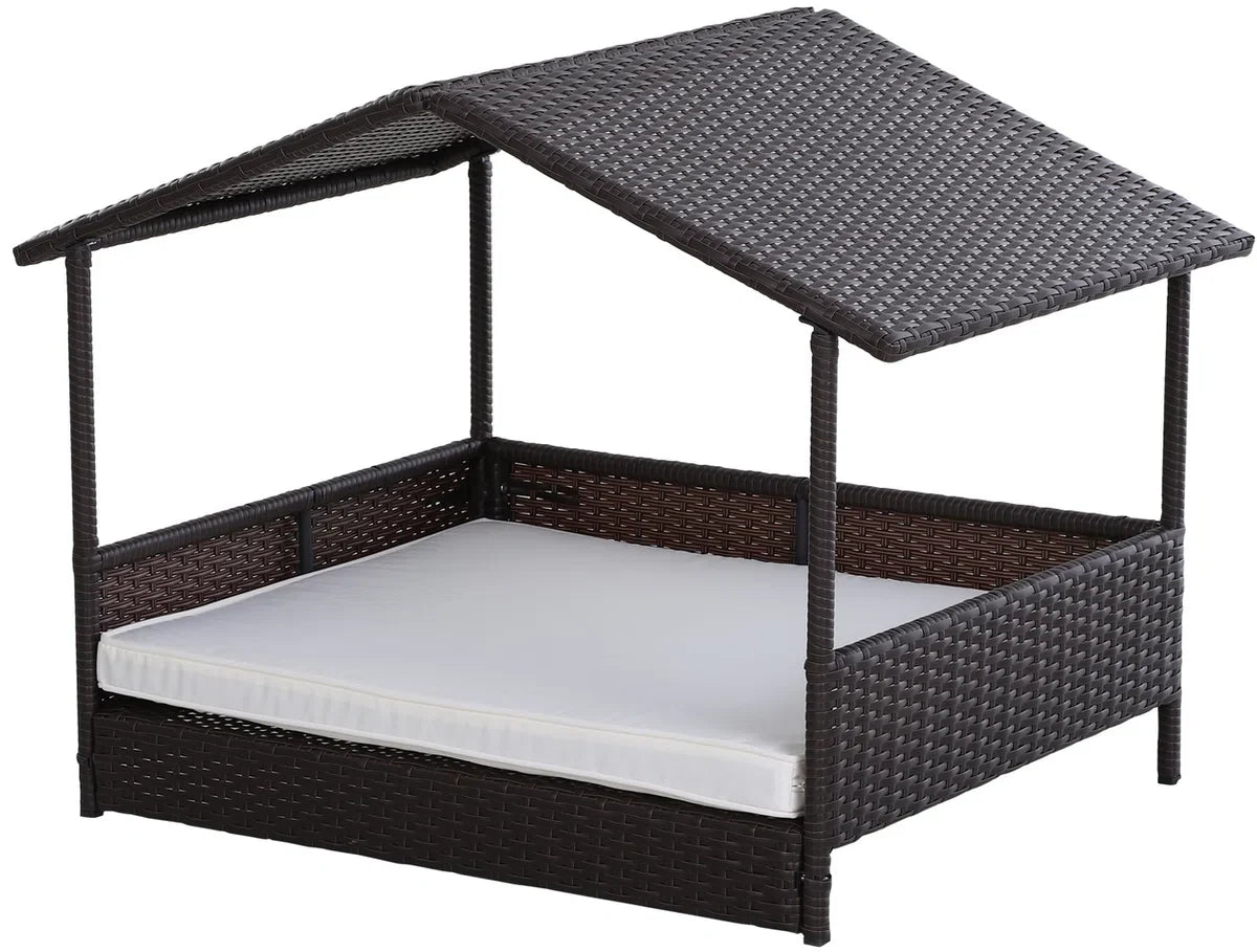 Polyrattan hondenbed - Rieten hondenhok - Hondenmand voor buiten - Bruin/Beige