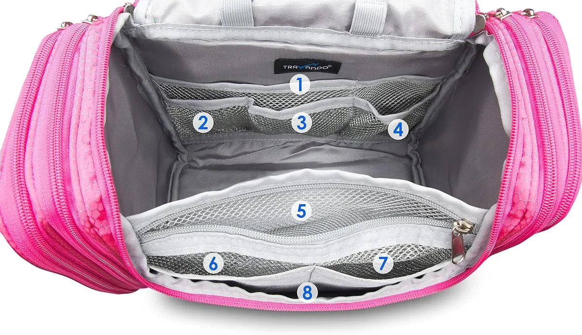 XXL toilettas voor dames, groot om op te hangen, maxi 8,8 liter volume, cosmetica tas met vele vakken, wasbenodigheden tas, beautycase, toilettas groot, reistoilettas, roze