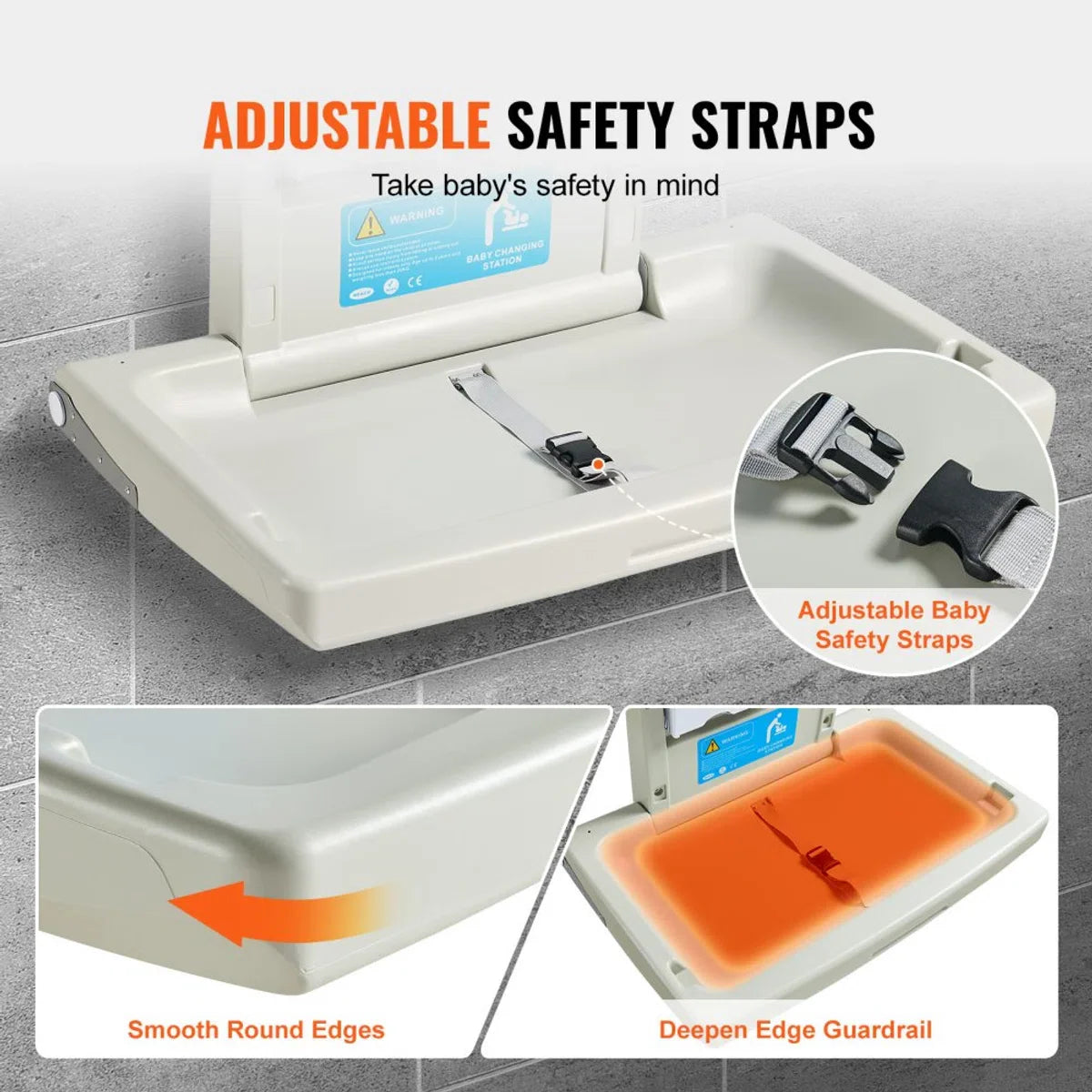 Wall-mounted changing unit, detachable changing table changing trolley, grey changing table with changing mat, safety belt, space-saving and stable, changing rack 20 kg carrying capacity baby