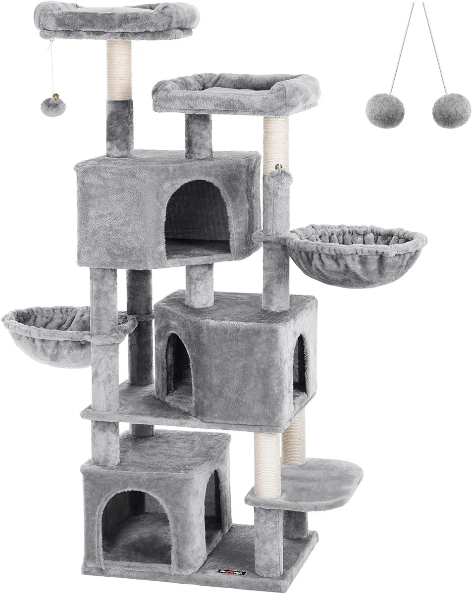 Cat tree, large, with 3 cat caves, 164 cm Cat tree, light grey PCT98W