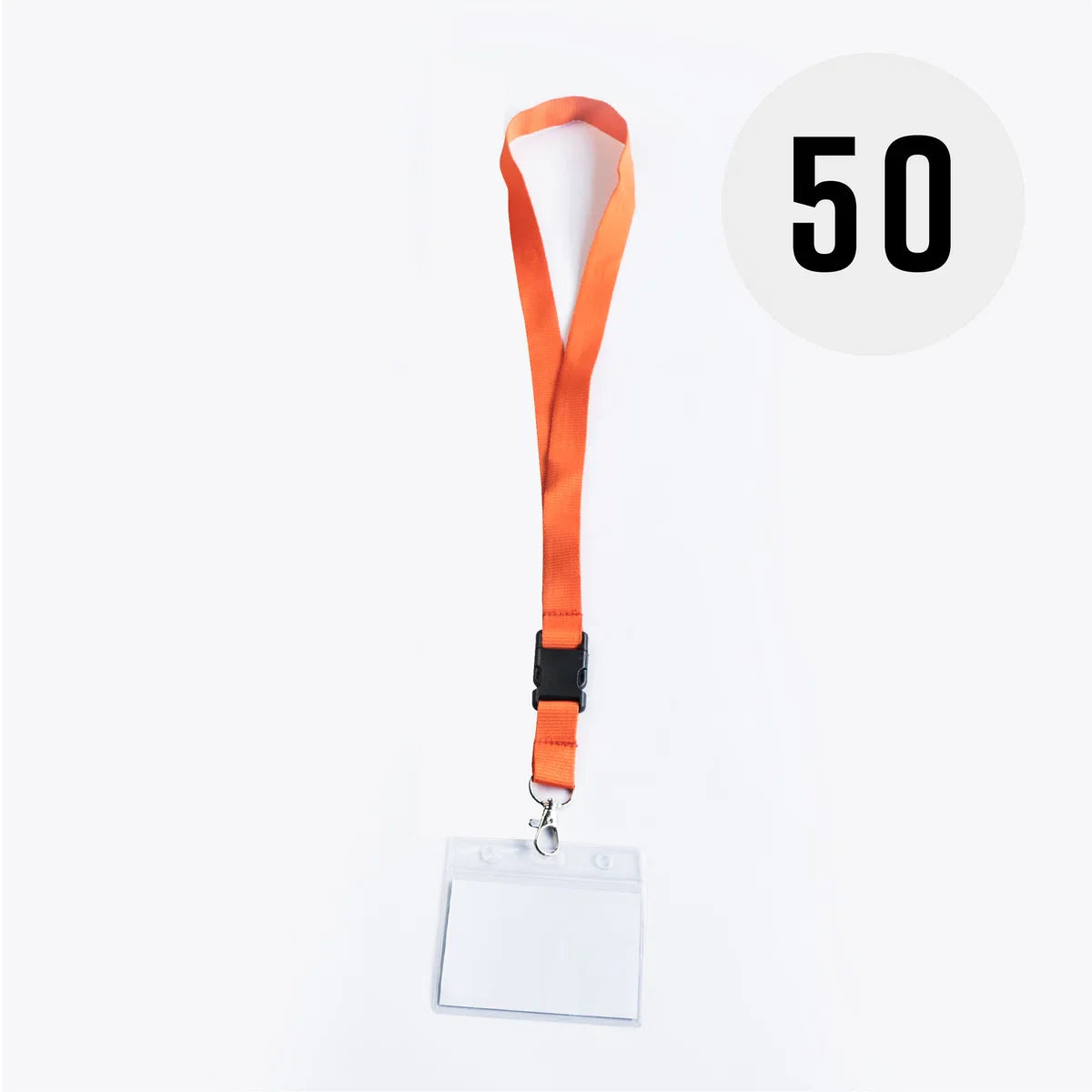 Orange lanyard with badge/pass holder, per 50 pieces