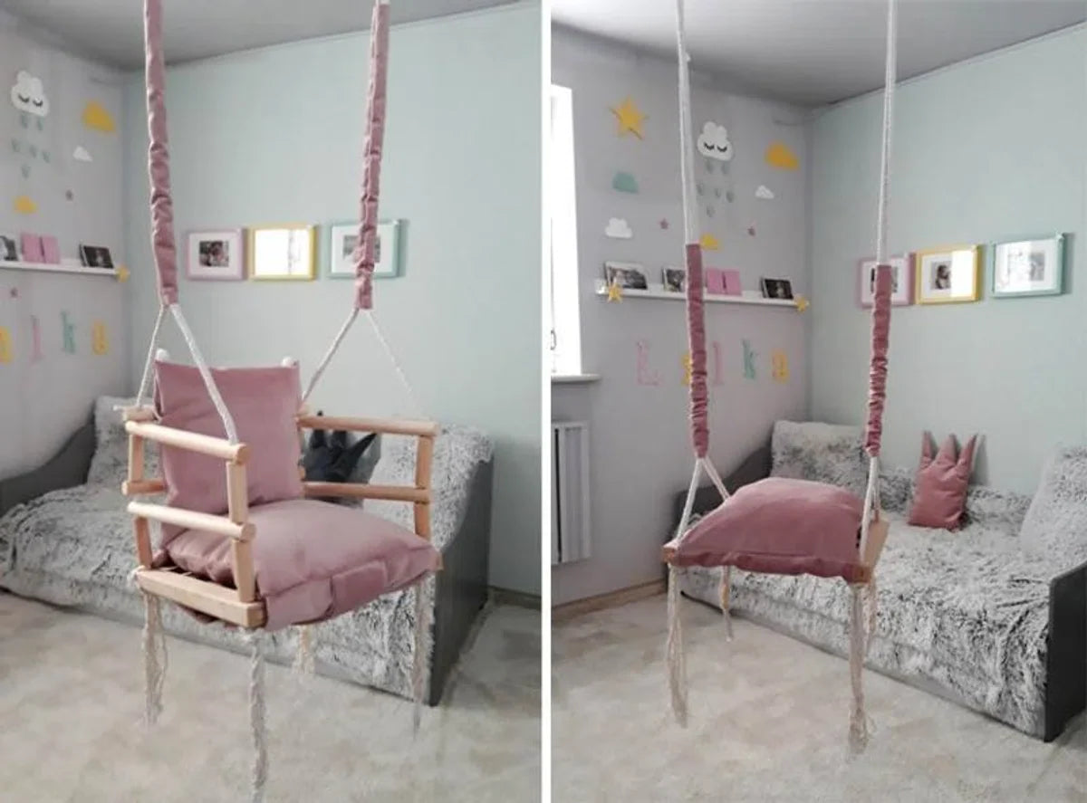Baby Swing Baby Seat - Fabric Wood - Baby Swing Indoor - Child Swing - Swing Baby Seat - Swing Seats - Swing Chair - Pink