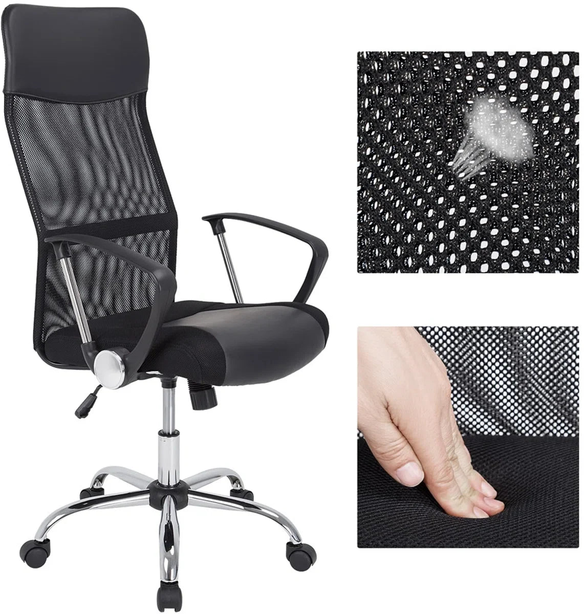 Casaria Comfortabele Bureaustoel Met Gasdrukveer - mesh zwart