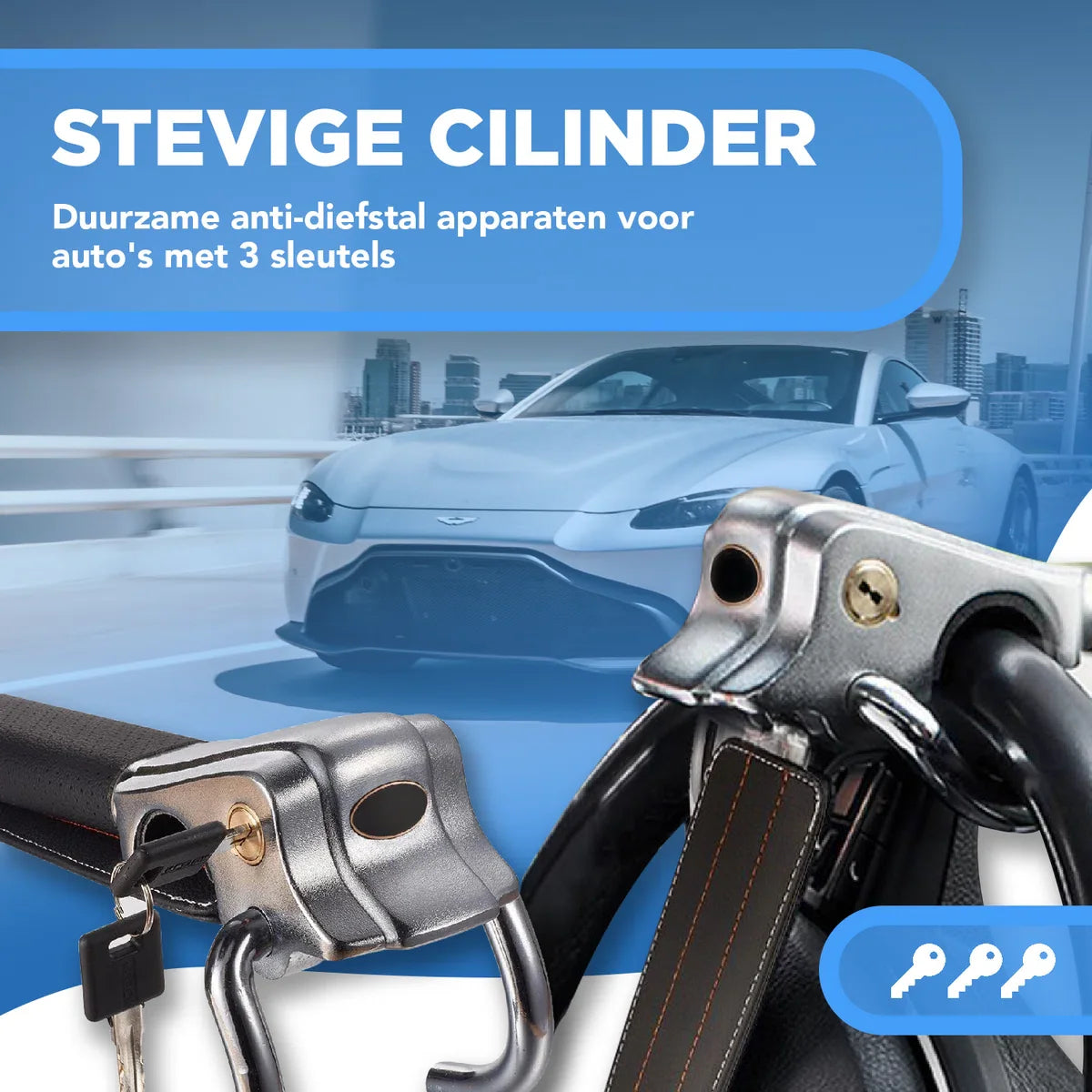 Modito Stuurslot Voor Auto - Stuurslot Beveiliging - Voor Autostuur - Anti-Diefstal Vergrendeling - Anti Inbraak - Sloten - Met Alarmsysteem