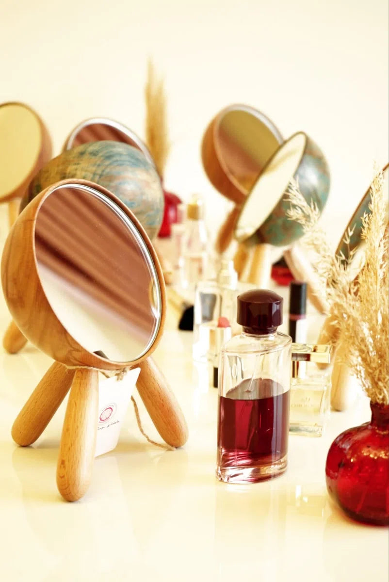 Decorative makeup mirror standing mirror table mirror handmade from hornbeam wood