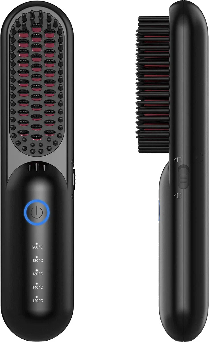 Wireless Hair Straightening Brush - Hair Straightener - Straight Hair - 2-in-1 Electric Straightening Brush - Straight Brush - Hot Air Brush - 200 Degrees - Heated Brush - Hairbrush - Hair Care - Brush - Wireless - Rechargeable - Battery