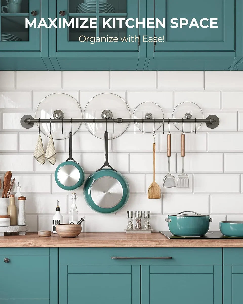 Pot rack, kitchen rack, pan holder, kitchen bar with hooks, 100 cm long