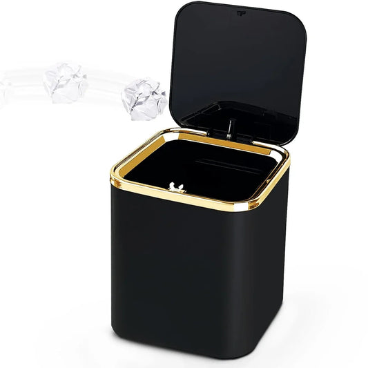 Prullenbakje - Prullenbakje Mini - 2 liter - Afvalemmer met deksel voor Bureau - Eettafel - Wastafel - Make-uptafel - Aanrecht (zwart)