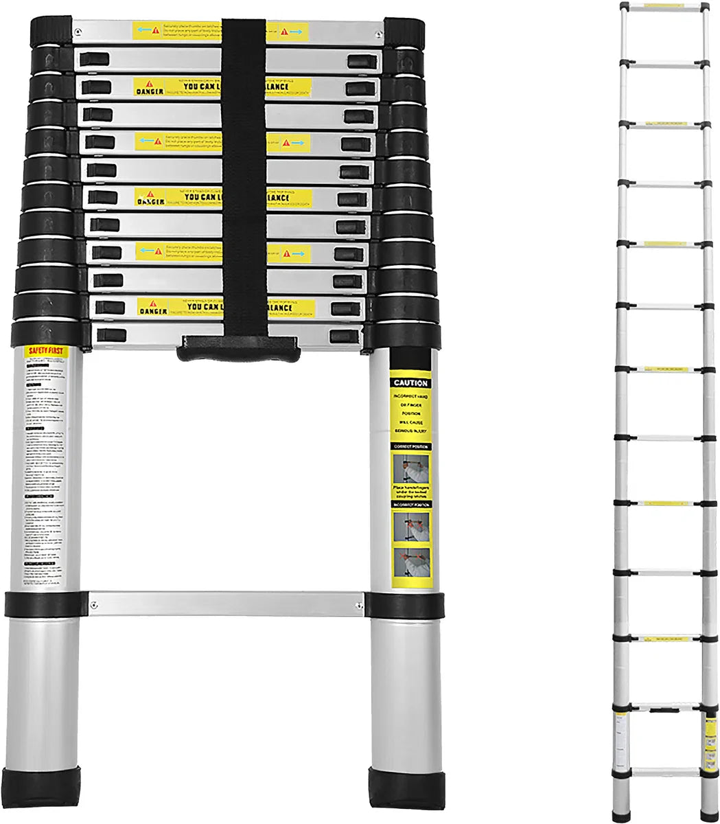 Telescopische Vouwladder - Telescopische Ladders - Soft Close - Werkhoogte 3,8 m - zilver
