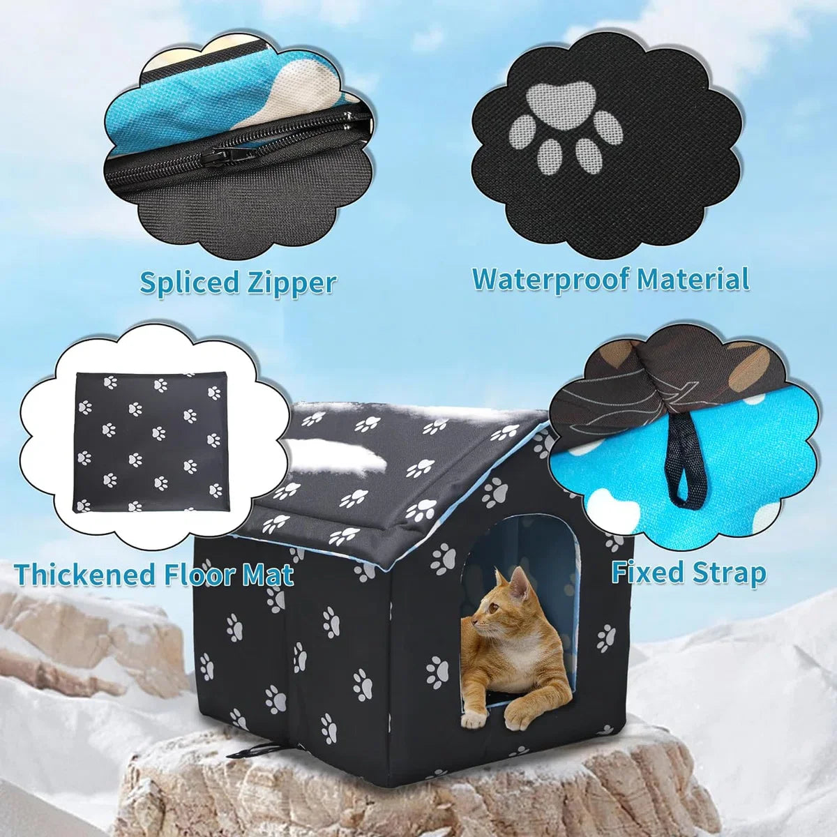 Outdoor kattenhuis, winterbestendig, waterdicht en warm, opvouwbaar dierenhuis voor katten, met afneembaar kussen voor zwerfkatten