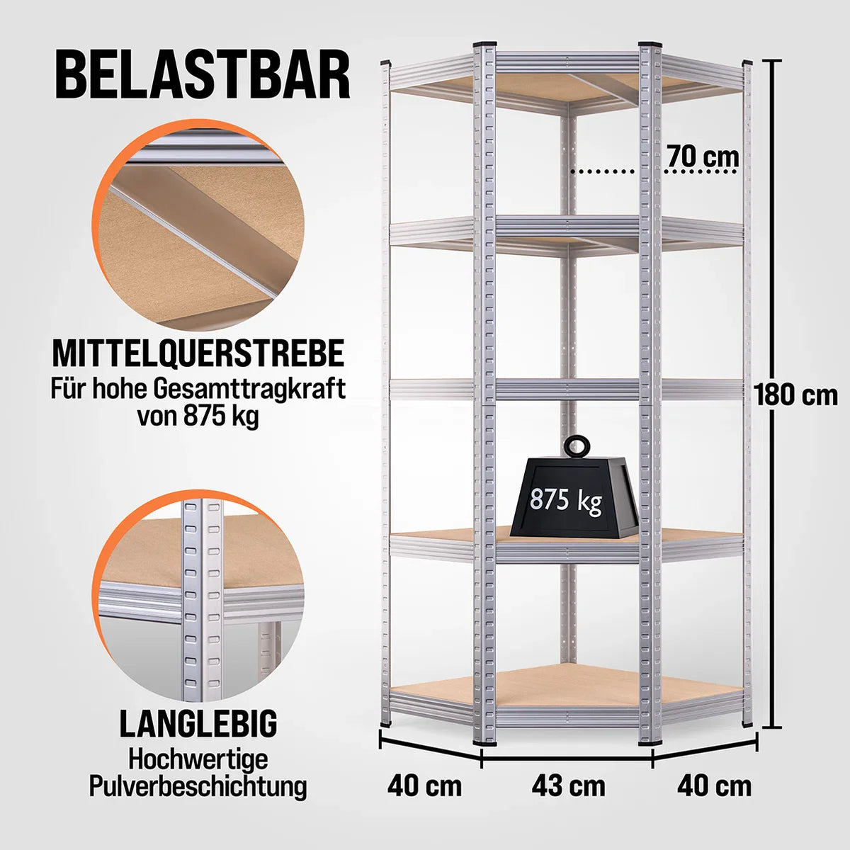 Stellingkast Hoek - Opbergrekken - Boutloze Plank 180x70x40cm Verzinkt 875kg