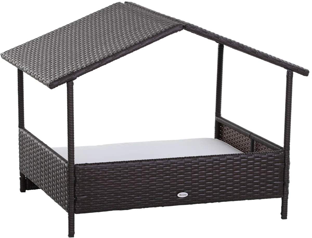 Polyrattan hondenbed - Rieten hondenhok - Hondenmand voor buiten - Bruin/Beige