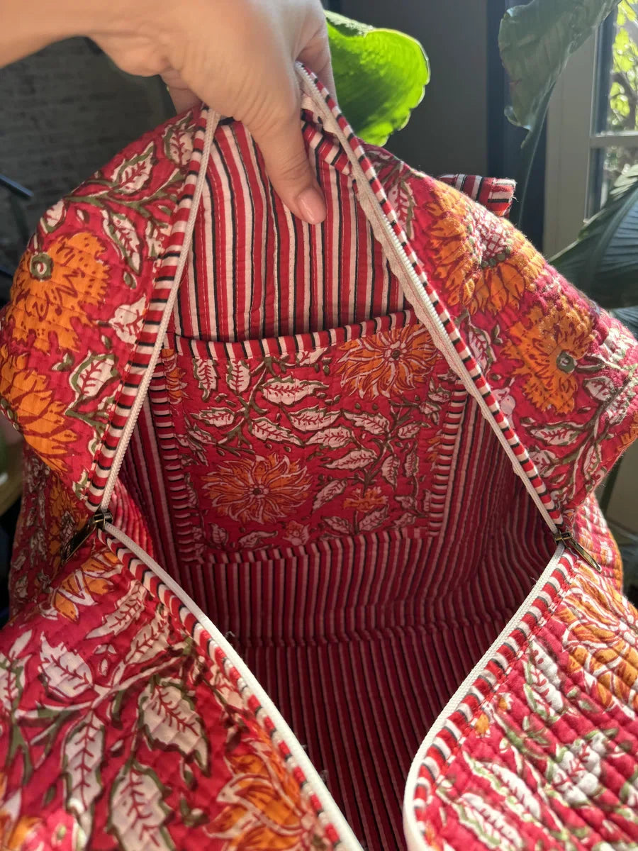 Weekendtas - Schoudertas - India - Luiertas - Groot - Dufflebag - Rood Oranje bloemen