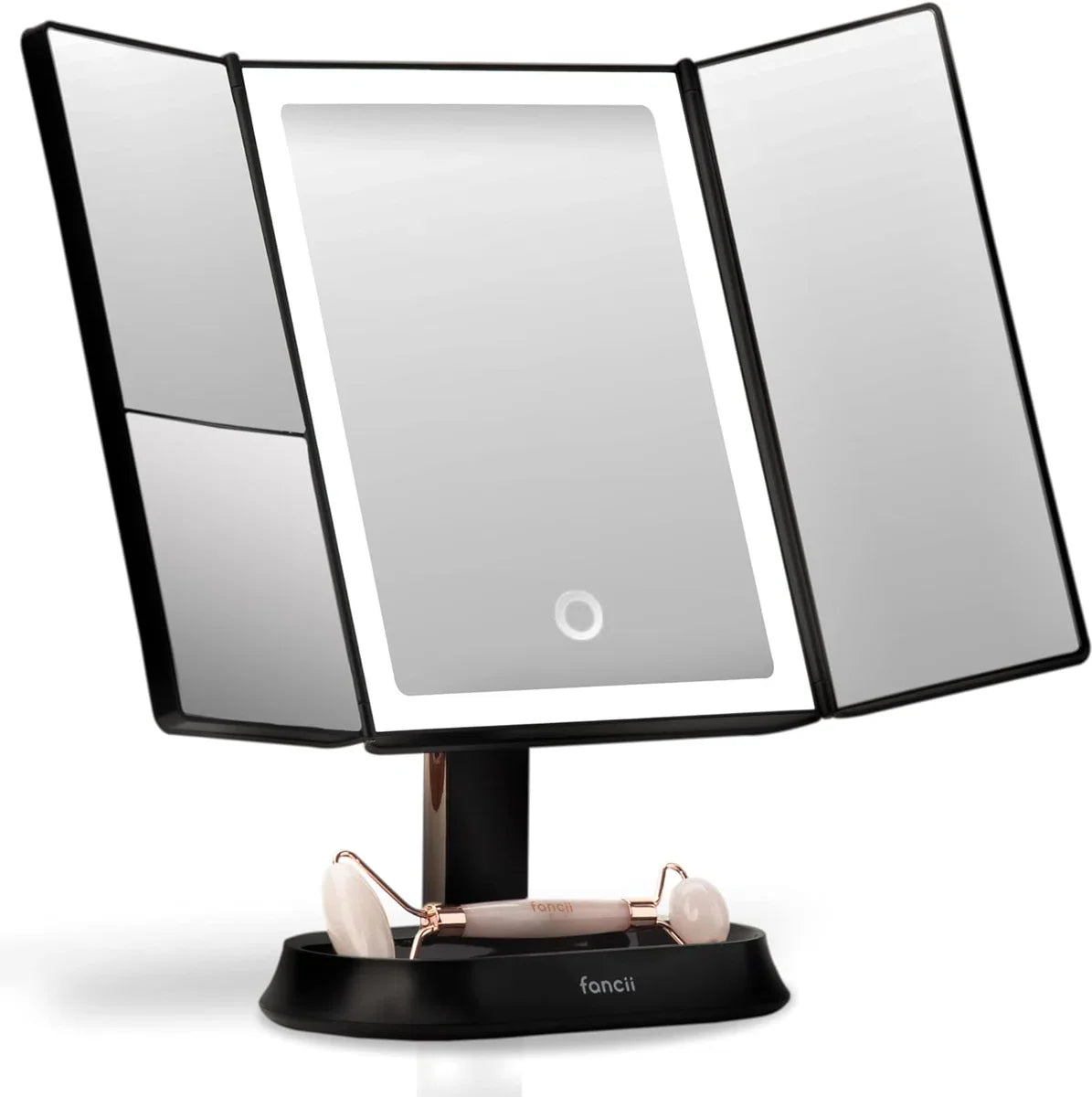 Make-up Spiegel met Natuurlijke LED Licht en 5x & 7x Vergroting - Driedelige Make-up Mirror met dimbare Verlichting Touch Screen Stand - Sora (Zwart)
