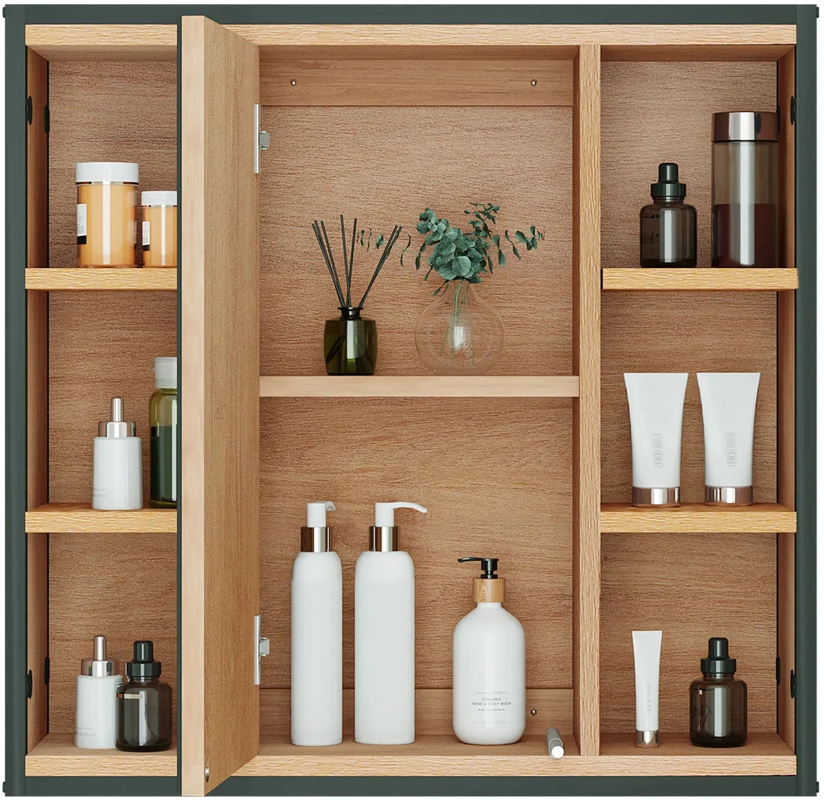 Mirror cabinet - Top cabinet - Bathroom cabinet - Wall-mounted bathroom cabinet - Brown - Black