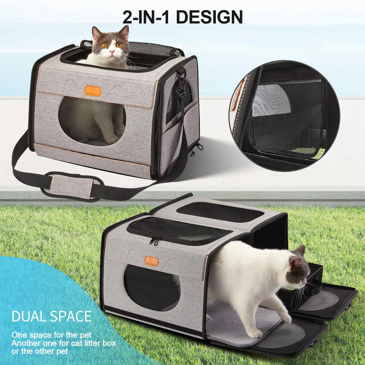 transportbox groot, transportbox kattenreis transport voor katten, opvouwbare kattentransportboxen, kattenmand Eén voor kattenbak en zachte kattenkooi 2-in-1 dubbele dierendragertas