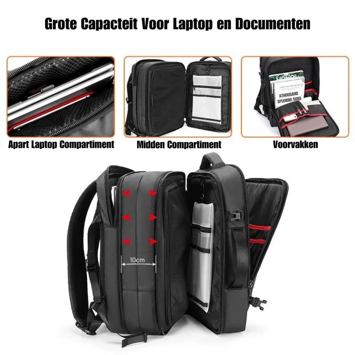 Arctic Hunter Backpack - Laptop Travel Bag - Backpack - Briefcase - 17 Inch - USB - Charging Station - Black - 32L